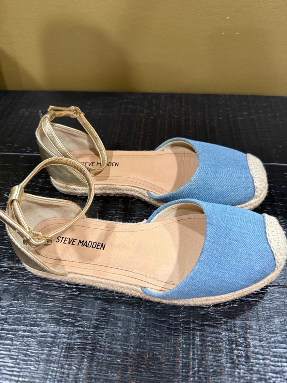 Steve Madden Blue Espadrille Flats with Gold Ankle Straps